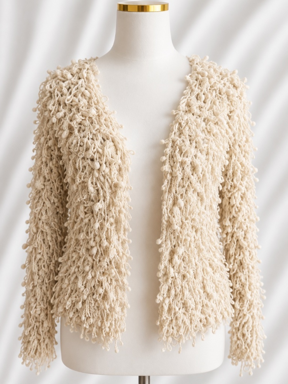 Rare "Cliche" Shag Loop Pom-Pom Knit Cardigan Jacket - Size: S-M